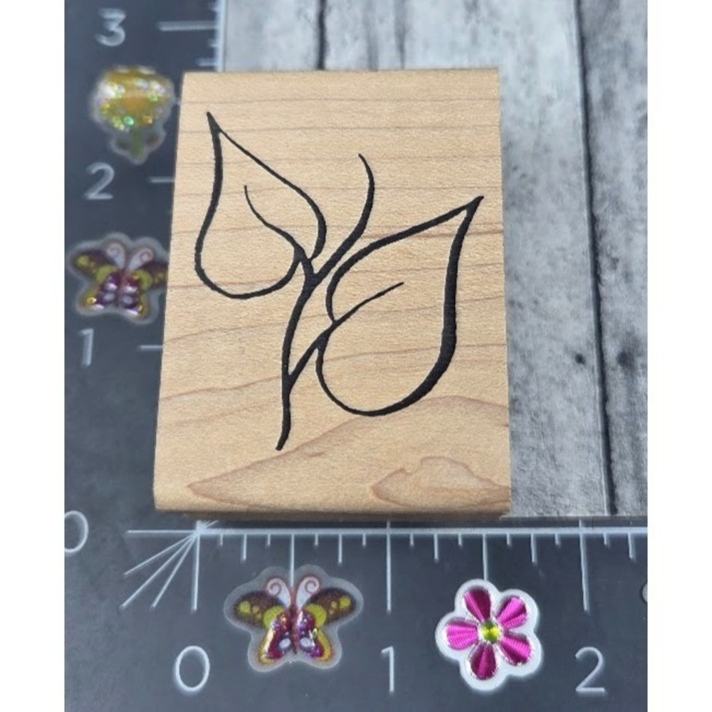 Inky Antics Leaves Branch Plant Rubber Stamp Wood #E64